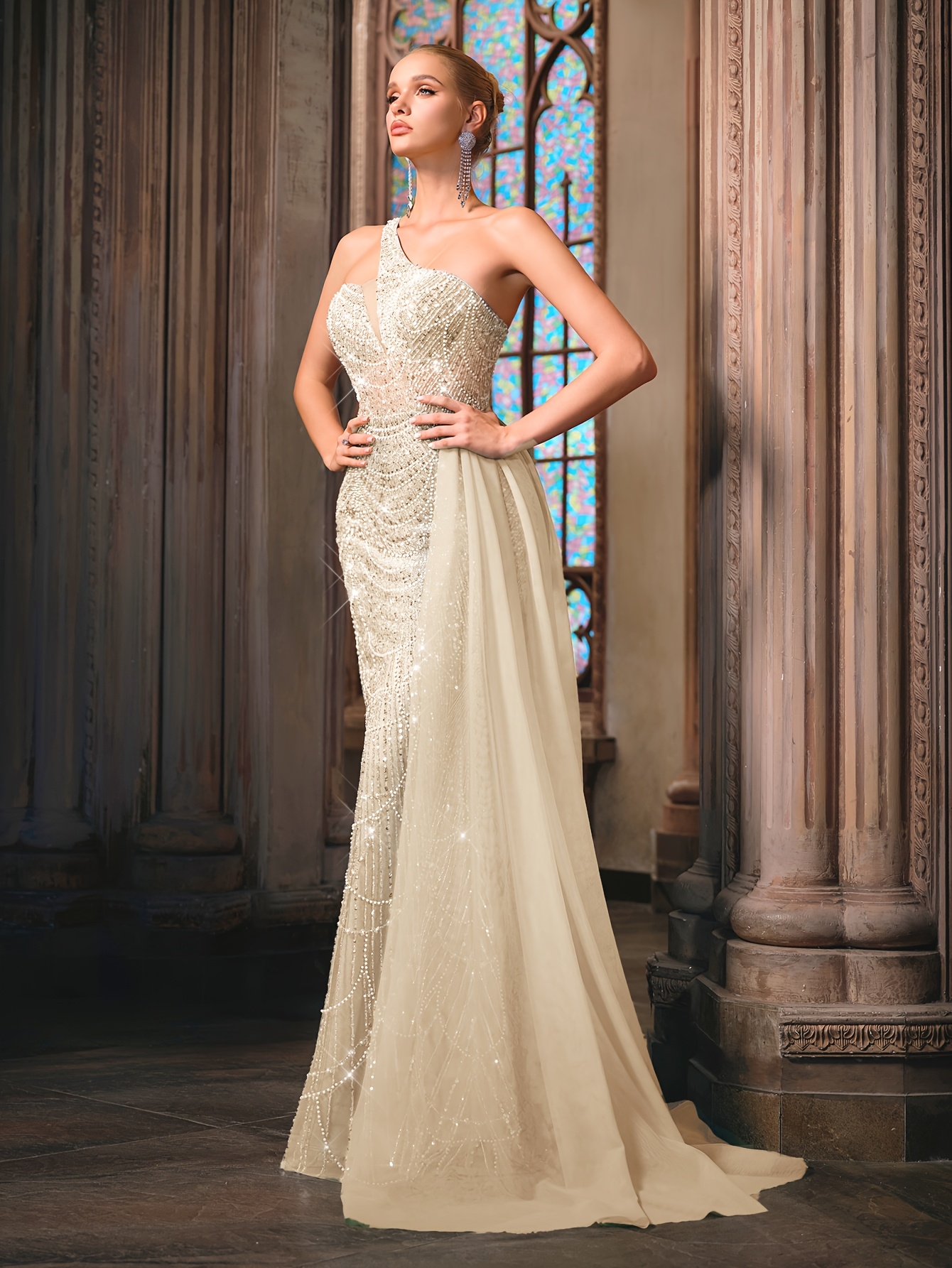 mint green womens one shoulder sleeveless sequined gorgeous - Temu