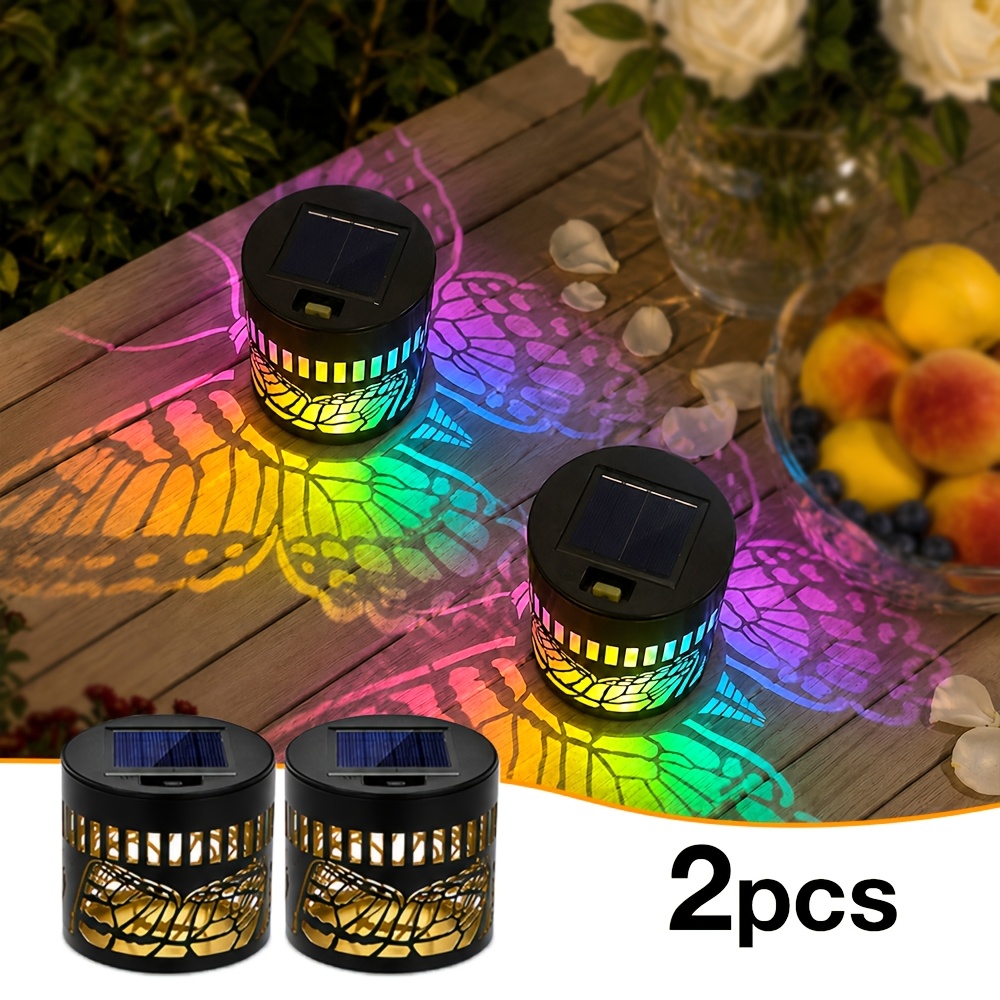 TEMU Outdoor Solar Wall Lights, 2 Or 4 Pack , Rgb Warm White Ip65 Lamp, Patio Step & Fence Decor Solar Projection Light For Garden Camping Backyard