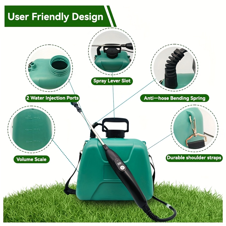 Pulvérisateur Électrique 8L Rechargeable - Jet Haute Pression - 3 Buses - Pour Jardin Et Nettoyage - Vert