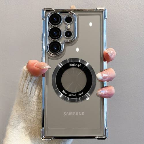 phone case free magnet ring classic four corner protection design suitable for 22 s23 s24 s25 of phones processed electroplated frame more elegant and fashionable