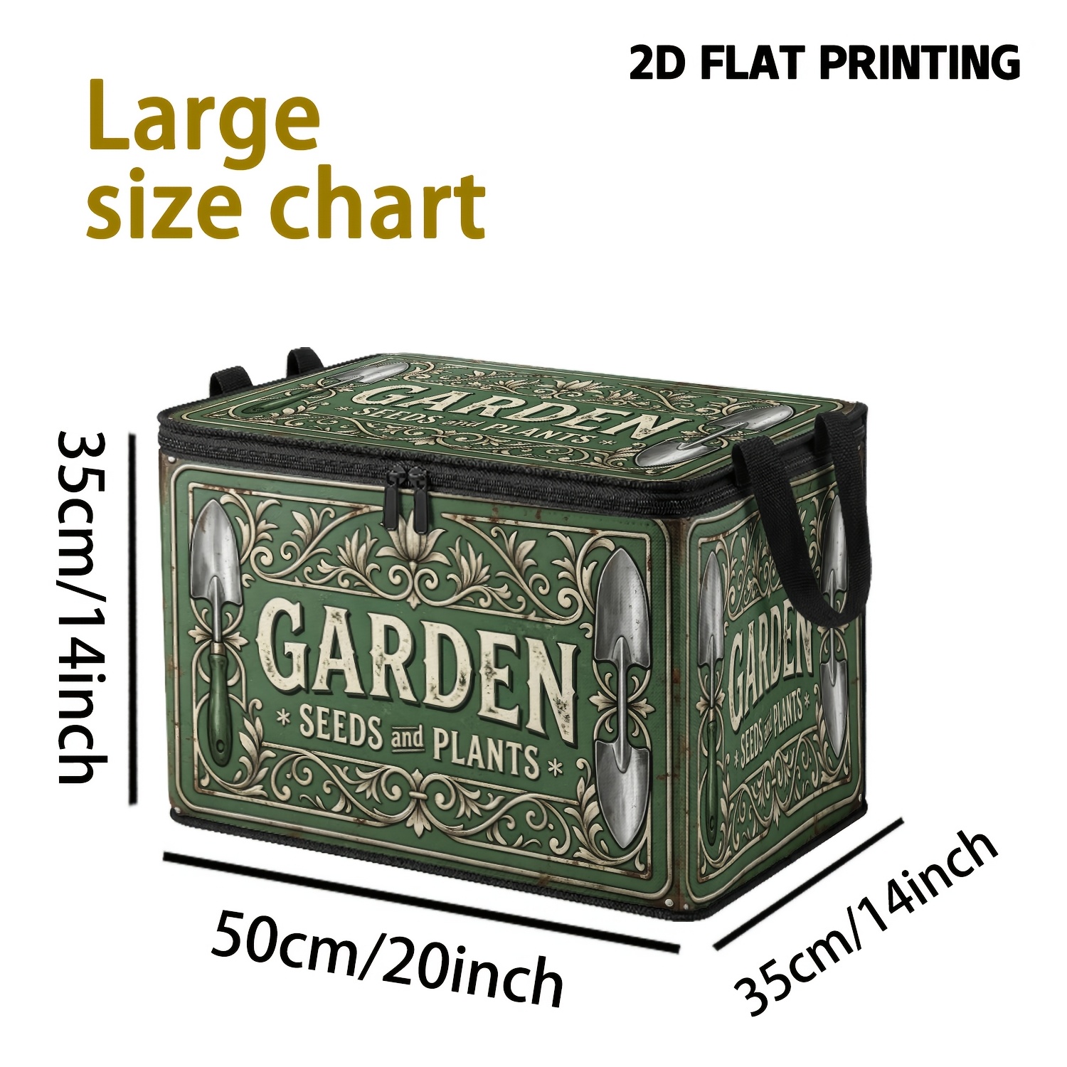 TEMU 1pc Vintage Garden Trowel With Vine Carving Storage Box, Large Foldable Zippered Storage Bin With Hd Digital Printing, Suitable For Use Such As