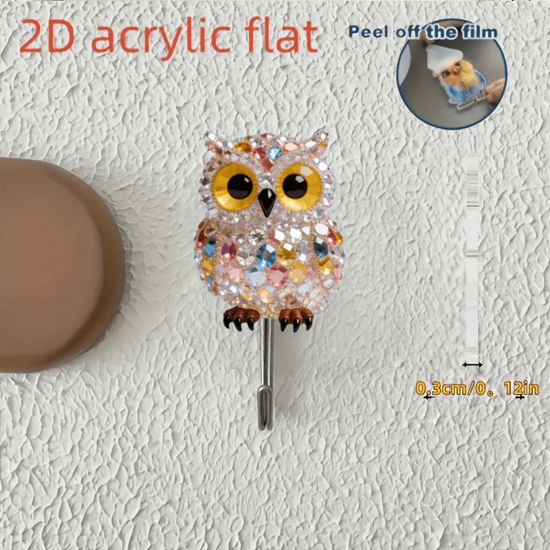 TEMU 2dflat - 1 Owl Assist Hook - No Drilling, Traceless Door & Bathroom Hook, , Stylish Design. Suitable For Kitchen, Bathroom, Living Room Decor,