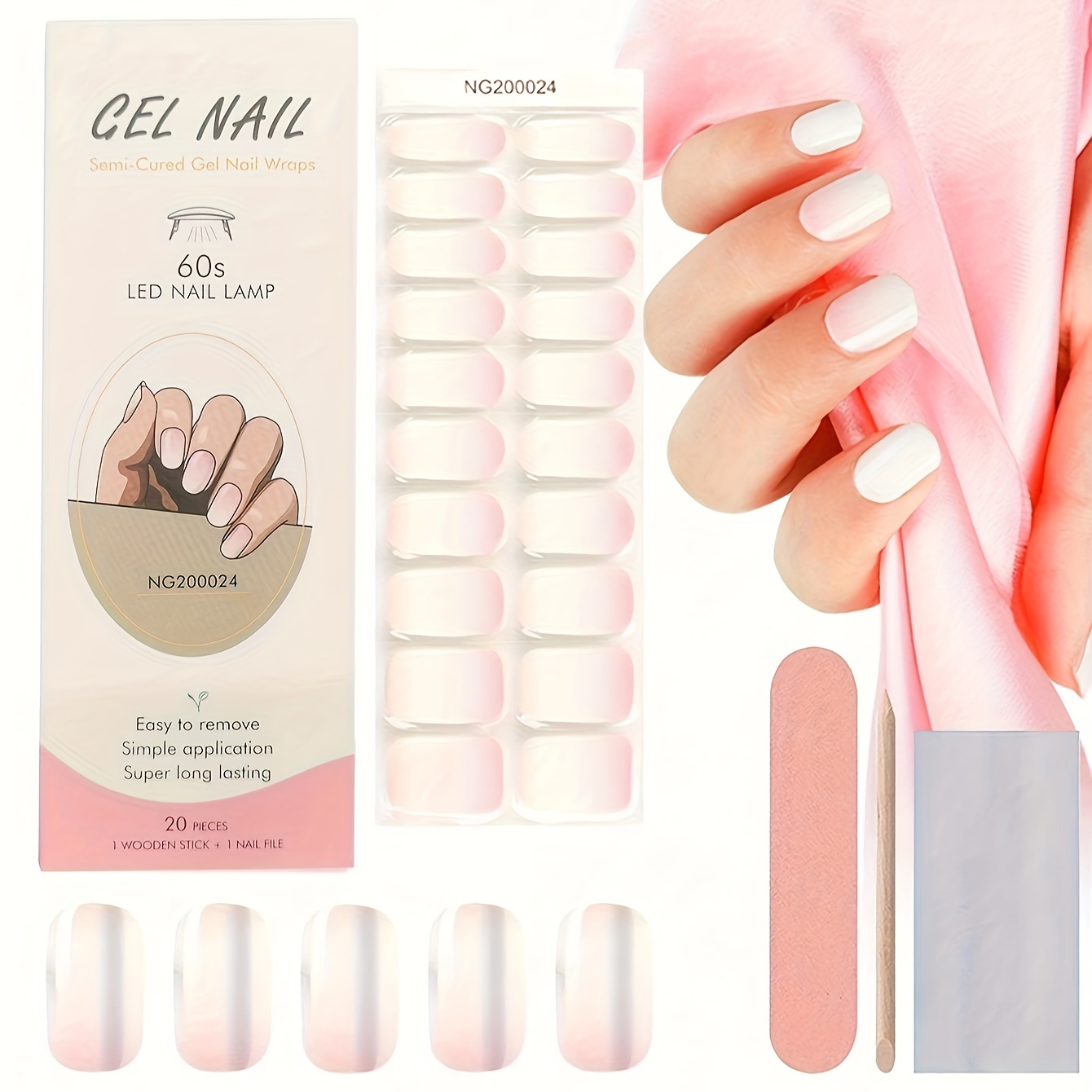 

Semi Cured Gel Nail Wraps, Gradient Semi-cured Gel Nail Strips-works With Any Nail Lamps, Salon-quality, Long Lasting, Easy To Apply & Remove-includes Nail File & Wooden Stick