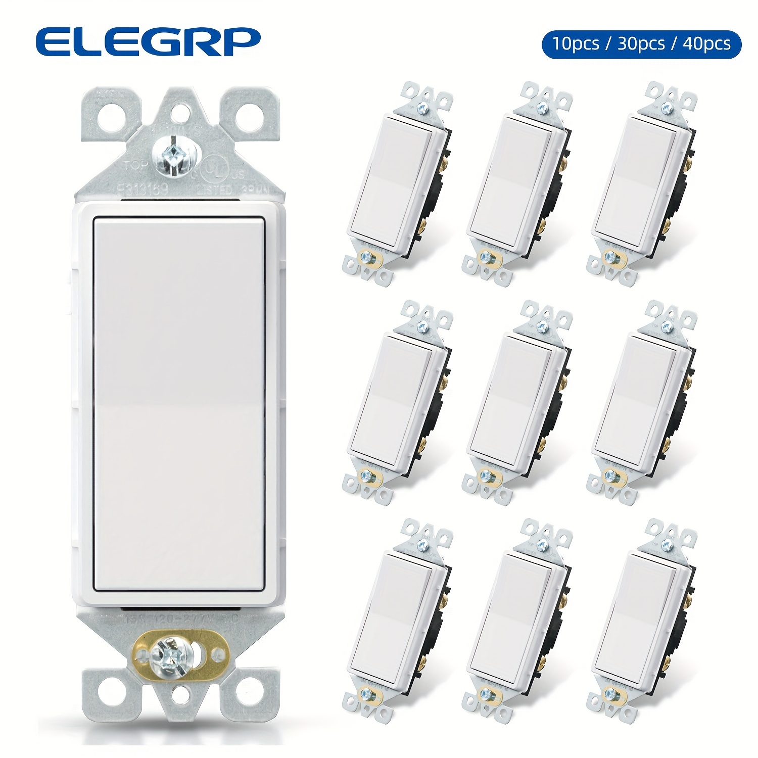 

10/30/40 Single Pole Decorative Light Switch, 15 Amps, 120/277v, Decorative Rocker Switch Replacement, Wall Switch, Self-grounding, Residential/commercial Grade, Ul/cul White