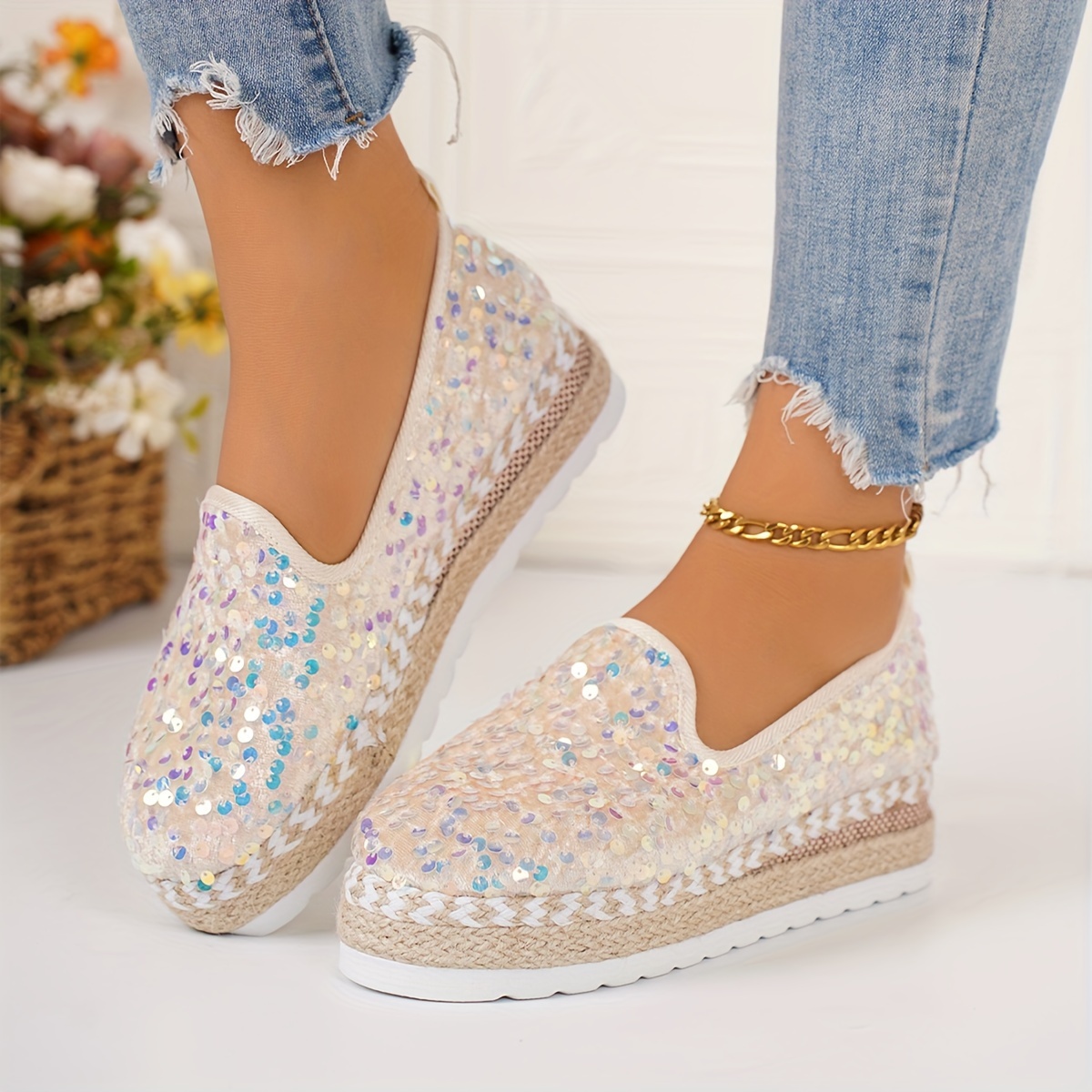 

Women's Sparkly Sequins Slip-on Sneakers, Fashion Casual Low Top Shoes, Comfortable Loafers For Everyday Wear