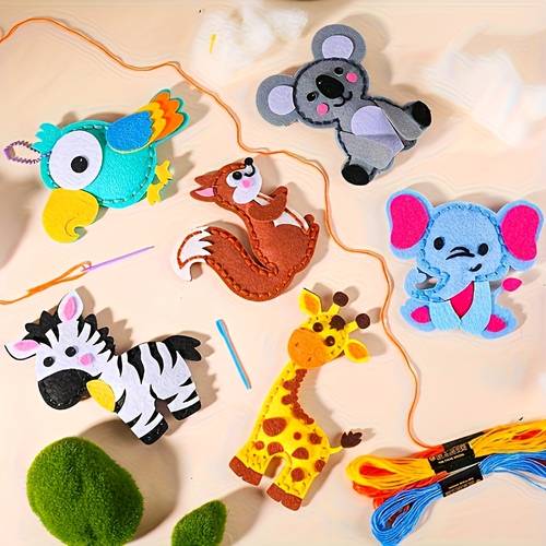6pcs diy sewing kit for childrens craft material set sewing cute animal pendant bag cute animal diy sewing kit sew creative handmade crafts
