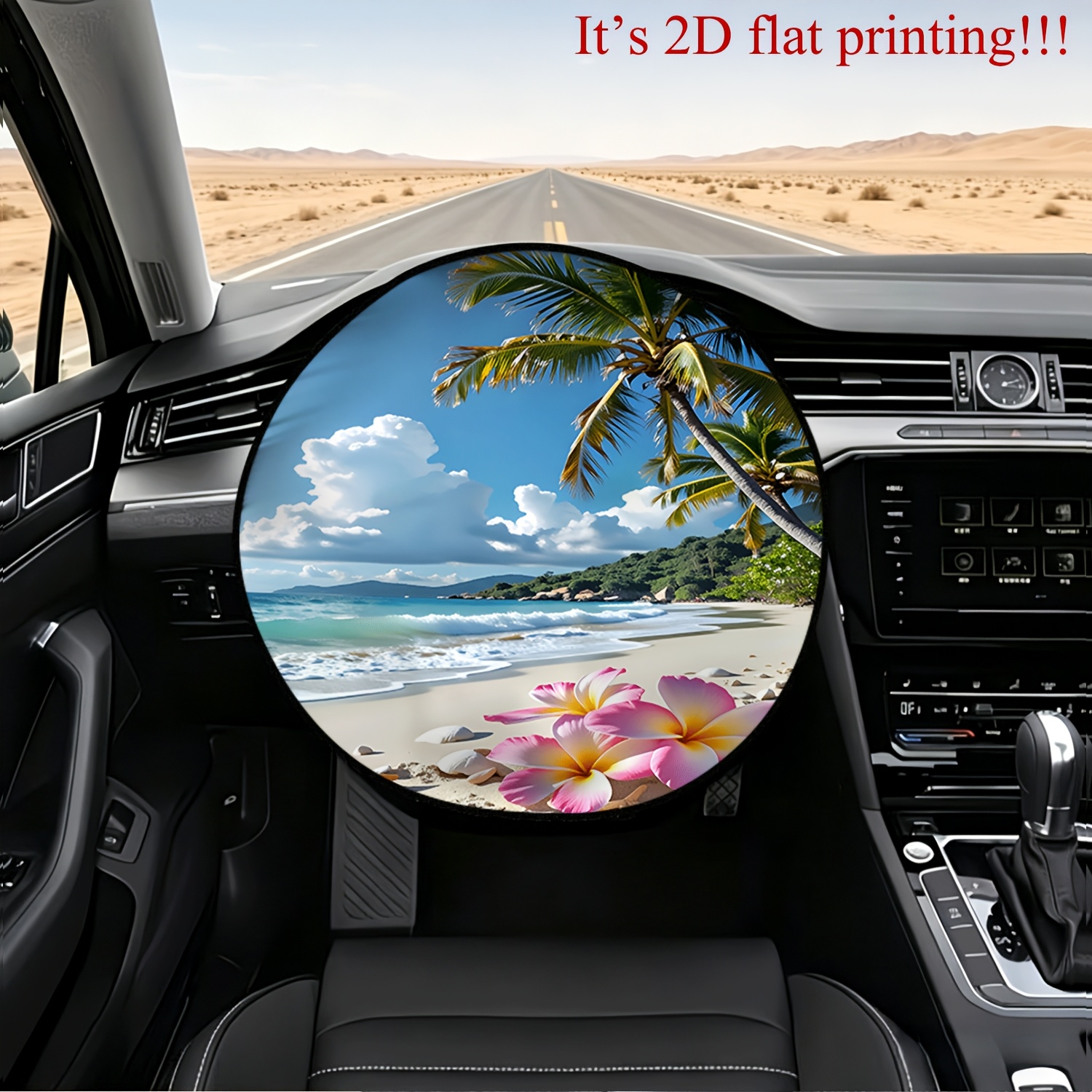 TEMU 1 pièce Pare-soleil pour volant de voiture avec imprimé palmier tropical, fleur et de mer - Convient aux véhicules, volant, , voiture sur le