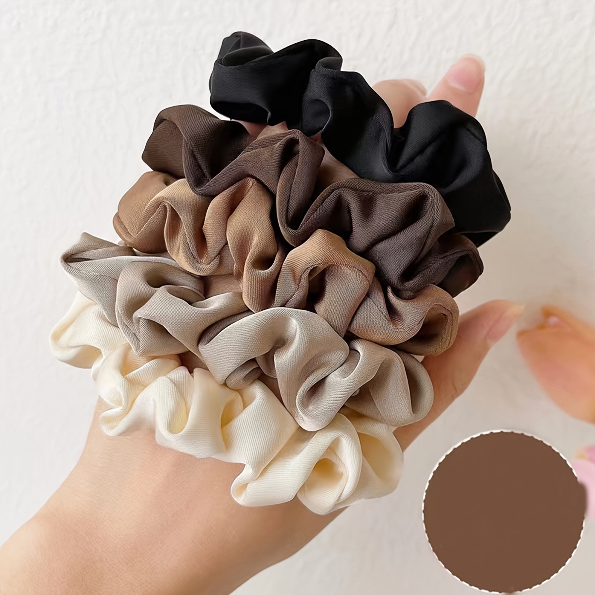 

5pcs Elegant Solid Color Scrunchies - Soft Fabric Hair Ties For Women & Girls, Ponytails & Updos