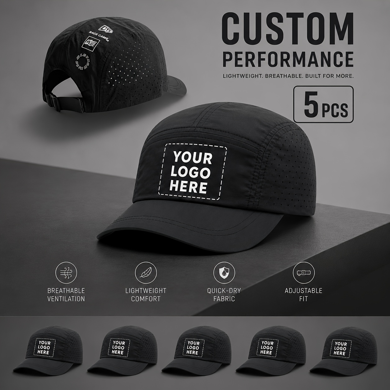 TEMU Men's Vintage Short Brimmed Caps 5-pack Adjustable Breathable Quick-dry Summer Outdoor Sports Caps Unisex