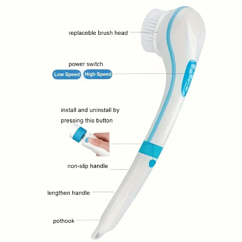 1pc fully automatic electric shower brush with five brush heads handheld massage body brush lazy back scrubber back with long handle formaldehyde free spa exfoliating scrub for back and full body cleansing Product details 4