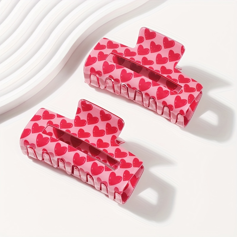 Image of 2pcs Elegant Pink Heart Hairpins For Women - Anti-slip, , Perfect Valentine's Day Accessory, Hairpin