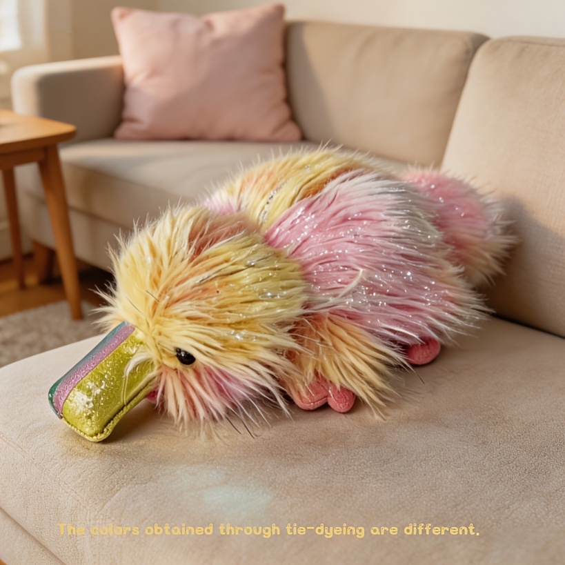 Shaggy Tie-Dye Platypus Plush Stuffed Animal, Cute Doll