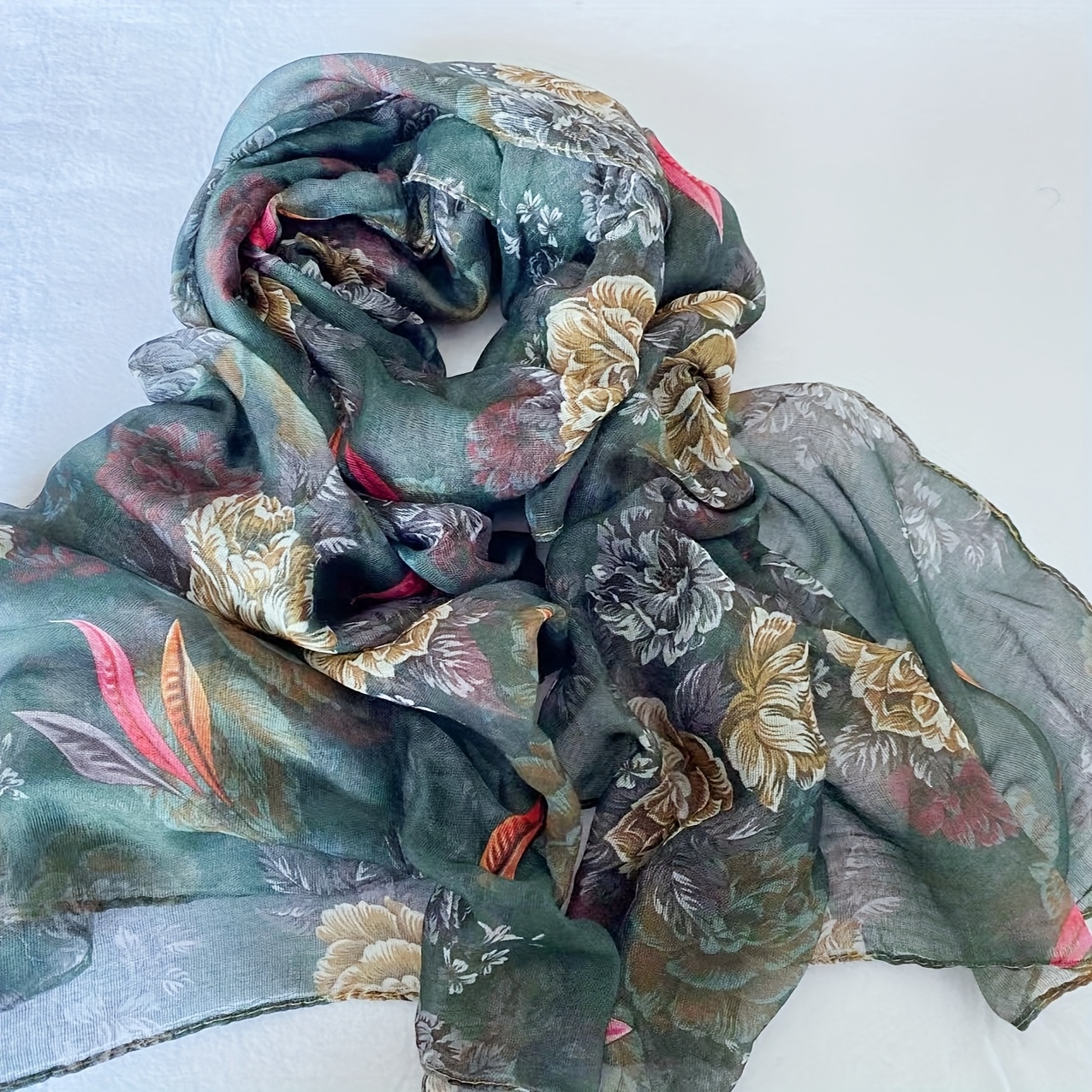 

Women's Elegant Print Scarf, Breathable Polyester Bali Yarn Shawl, Summer Fashion Thin Gauze Wrap, Hair Scarf