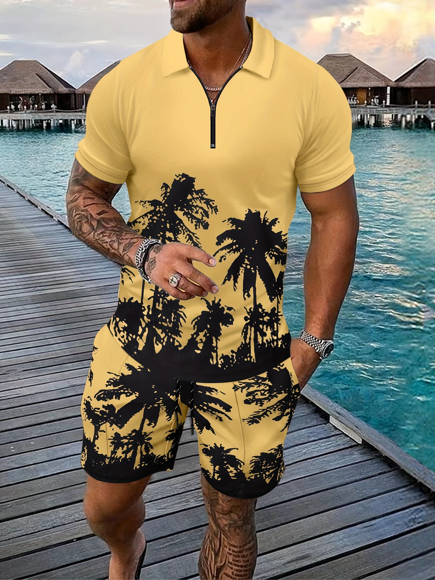men's summer beach outfit set hawaiian short Temu South Africa