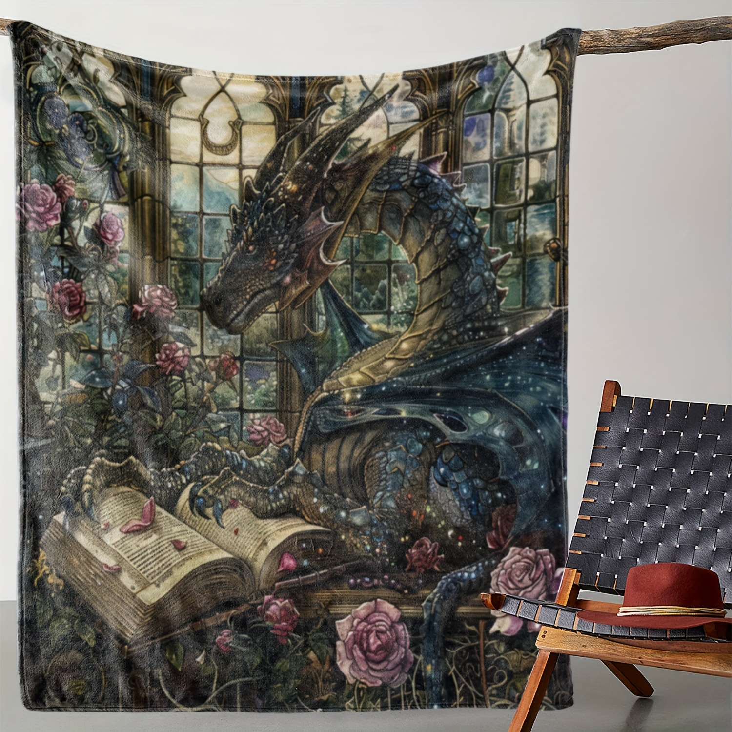 

Vintage Print Flannel Throw Blanket - Soft, Warm, Cozy Polyester Decorative Blanket With Floral Patterns - Ideal For Sofa, Bed, Travel, Office - Unique Dinosaur Design For All Seasons