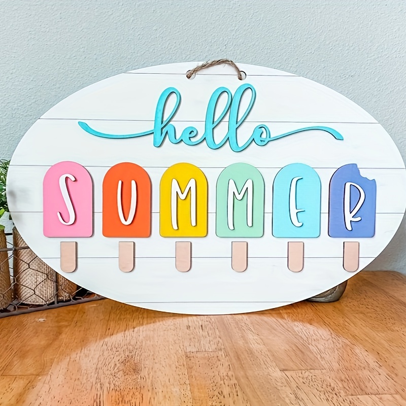 

1pc, Wooden Popsicle Door Sign "hello Summer" - Festive Wall Decor For Home & Outdoor, Holiday Sign For Seasonal Decoration