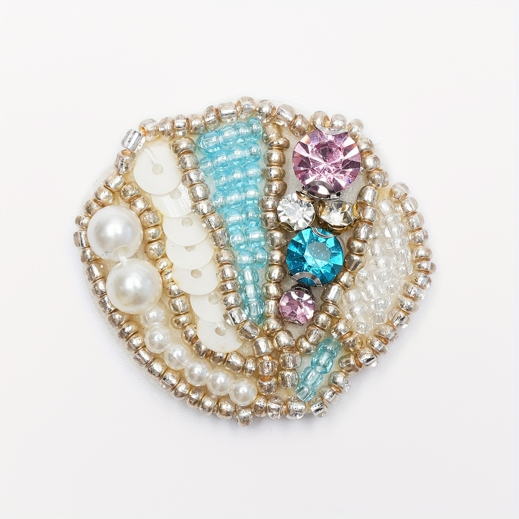1pc Exquisite Shell Handcrafted Rhinestone No Back Glue Cloth Sticker For Clothing, Bags, Hats Decoration Cloth Sticker