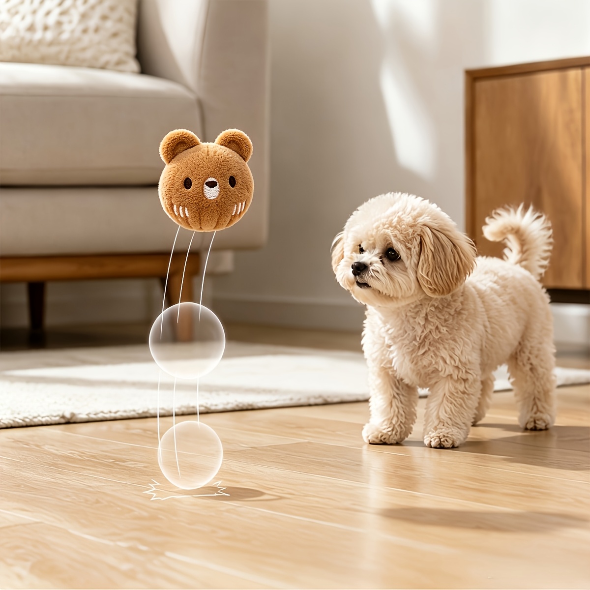 TEMU 1pc Brown Bouncing Squeaky Ball, Super Wear-resistant Material, Cat Scratching Ball, Pet Toy, Unleashes Cats' And Dogs' , Toy For Boredom Relief