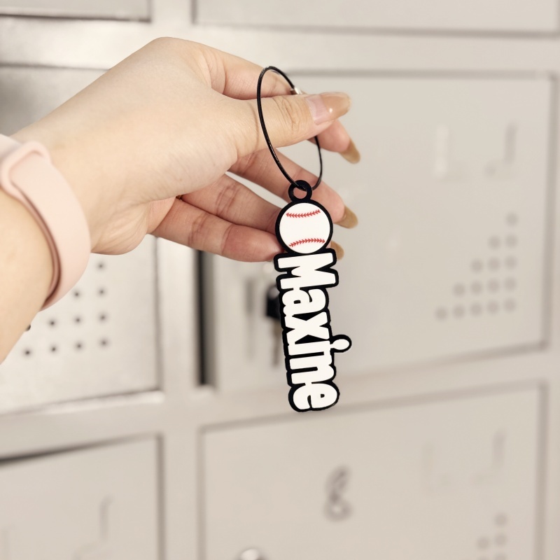 TEMU Custom Acrylic Name Keychain Letter Baseball Tag With Round Decoration Personalized Diy English Alphabet Pendant Keychain Diy Craft Ideal Surprise Gift For Sports Enthusiasts To
