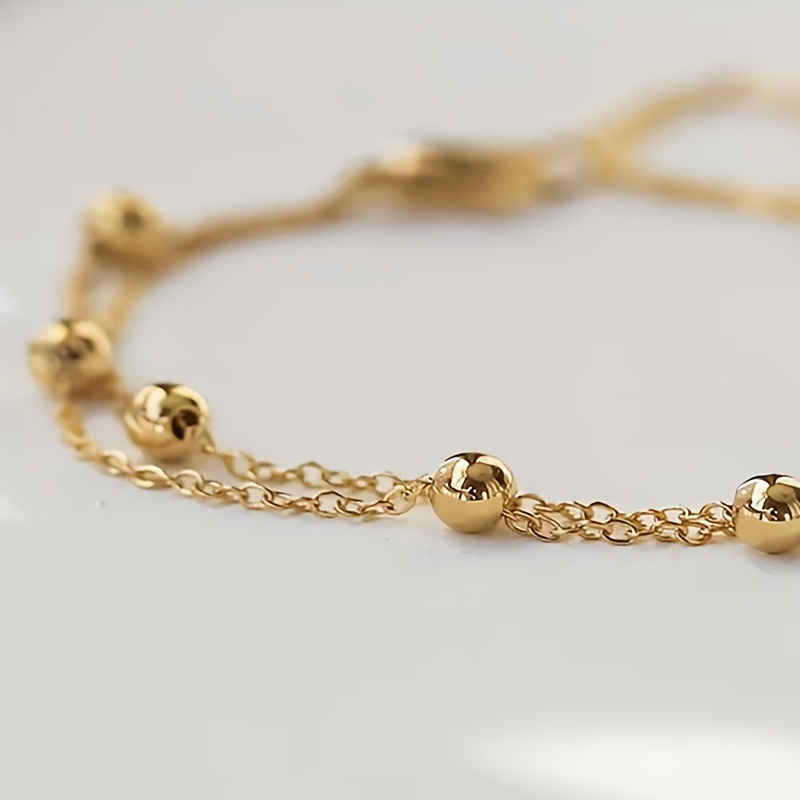 Bohemian Beaded Bracelet Double Layered Golden Tone Beads