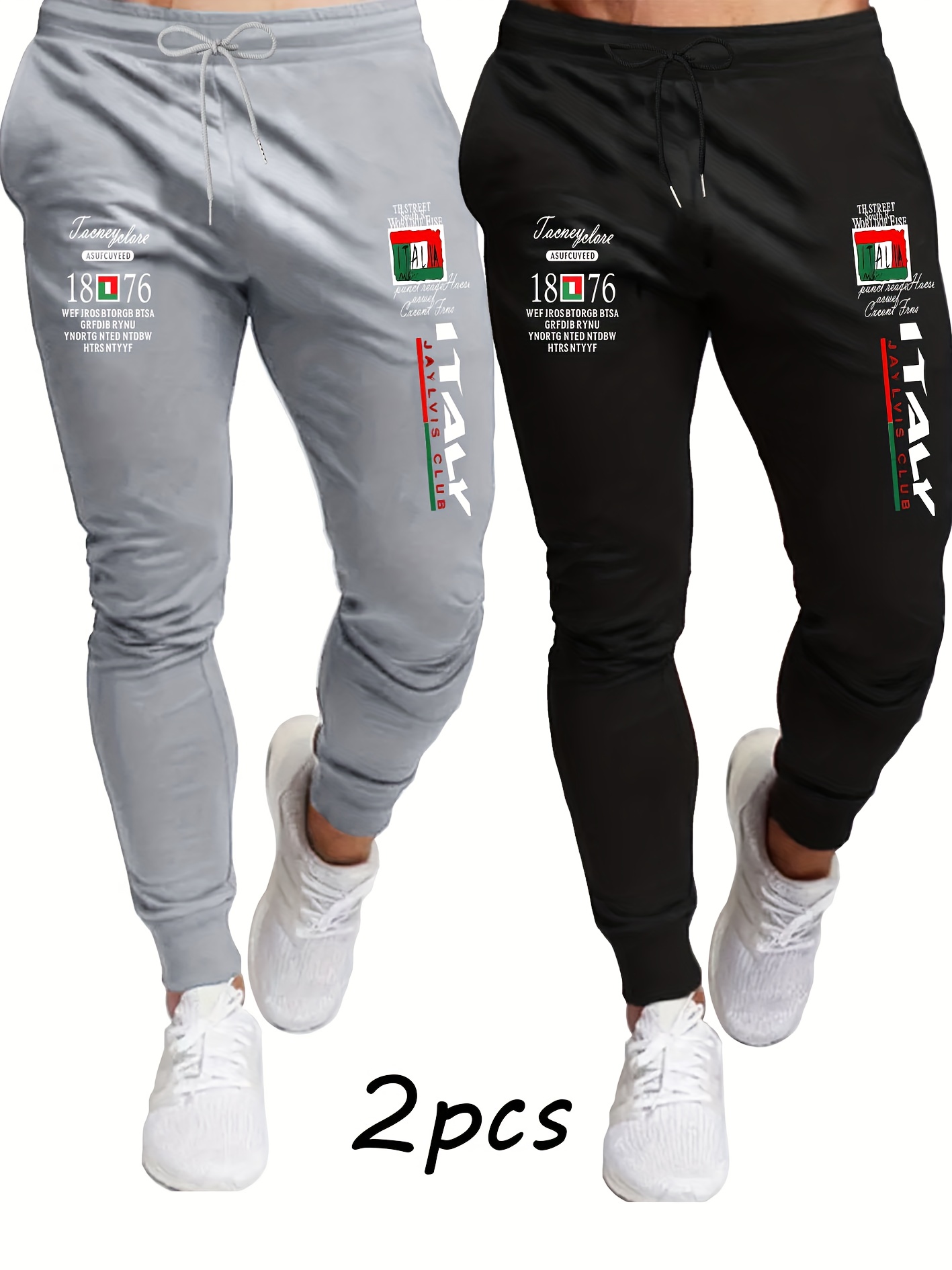 2pcs Men'S Fashion Casual Joggers | Breathable Sport Pants with Drawstring Waist, Comfortable Fit, Suitable for All Seasons, Featuring Print Pattern | Mature Style, Mid Waist, Slight Stretch Fabric