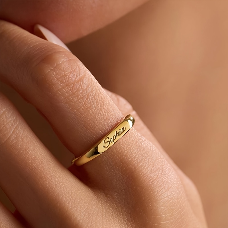 TEMU Custom Name Ring Personalized Engraved Ring For Women 18k Golden Plated Hypoallergenic Tarnish Resistant Adjustable Stackable Promise Ring