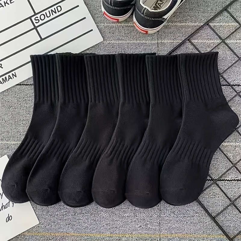 6 Pairs Solid Crew Socks, Simple & Comfy Unisex Mid Tube Socks, Women's Stockings & Hosiery