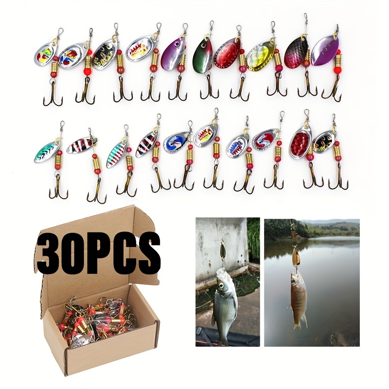 

30pcs Premium Metal Spoon Fishing Lure Set With Treble Hooks - Ideal For Carp & Freshwater Angling