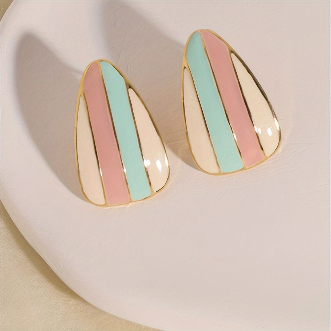 

Elegant French-inspired Colorblock Stud Earrings For Women - , Zinc Alloy With Plastic Accents, Casual Attire & Gifting, , Pair, , Elegant Style