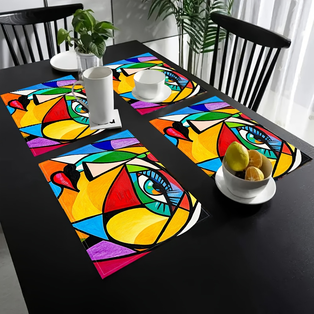 TEMU Set pezzi, Tovagliette con Astratta in Stile Picasso, 12X18 Pollici, Tovaglie da Interno in Stile e Decorazioni per la Casa