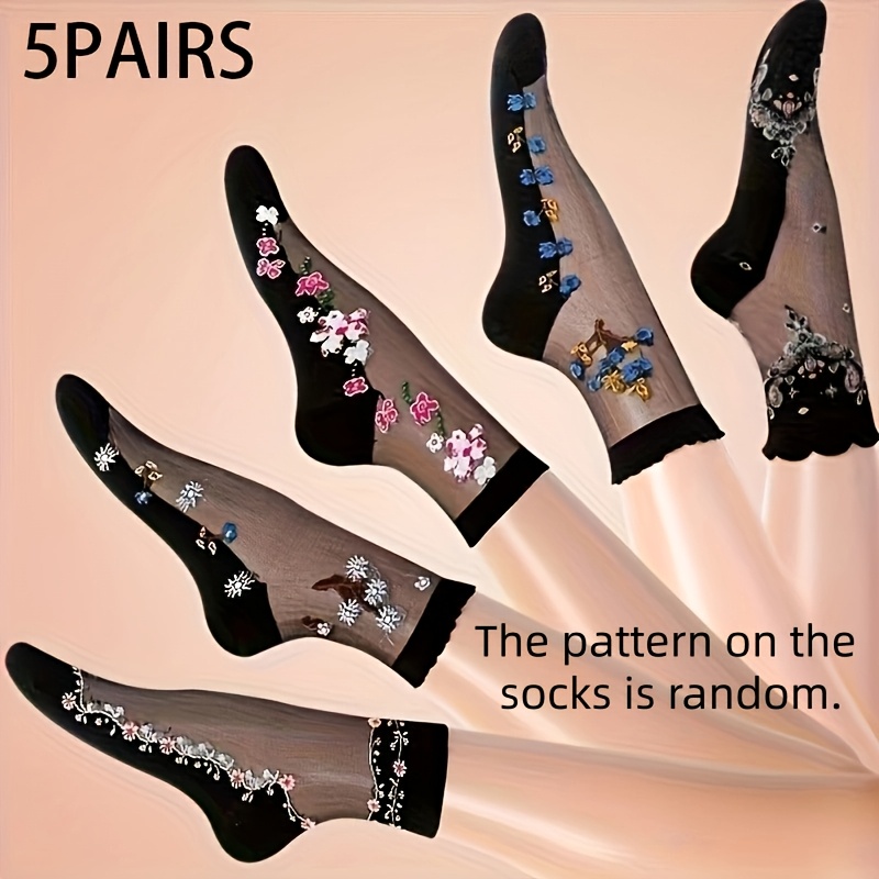 Mixed Pair Glass Socks- -women's Crystal Socks Spring And Summer Thin Embroidered Glass Women's Socks