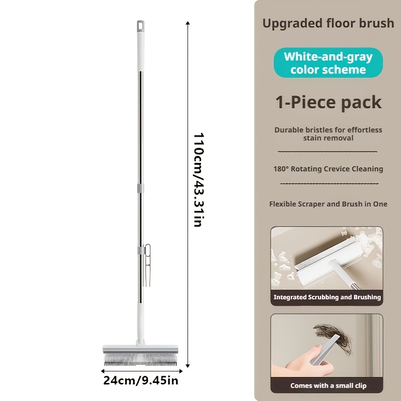 TEMU 1 Brosse à carrelage de sol de V avec manche long rotatif, poils rigides, pour gratter sur les sols des toilettes, de bains et cuisines, et pour