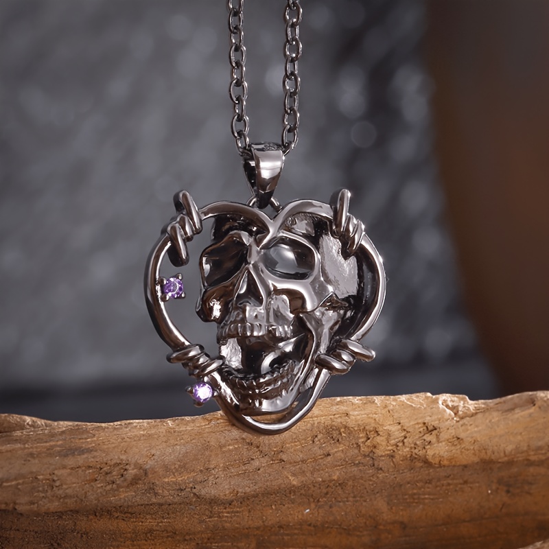 Dark Style Skull Love Pendant Necklace, Hip-Hop Clavicle Chain