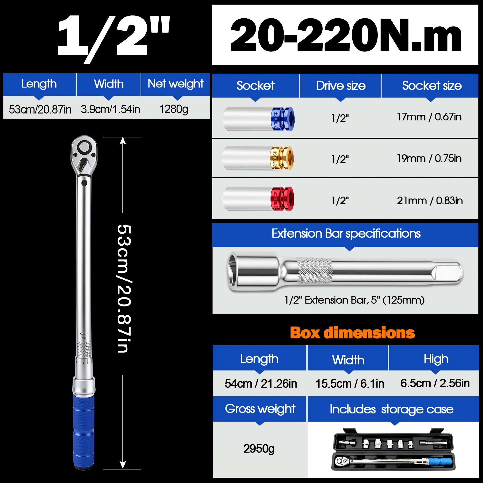 TEMU This 5pcs 1/2-inch Torque Wrench Set Is A High-precision Torque Wrench Set With 72 Teeth, Suitable For Automotive Repair, , And Mechanical