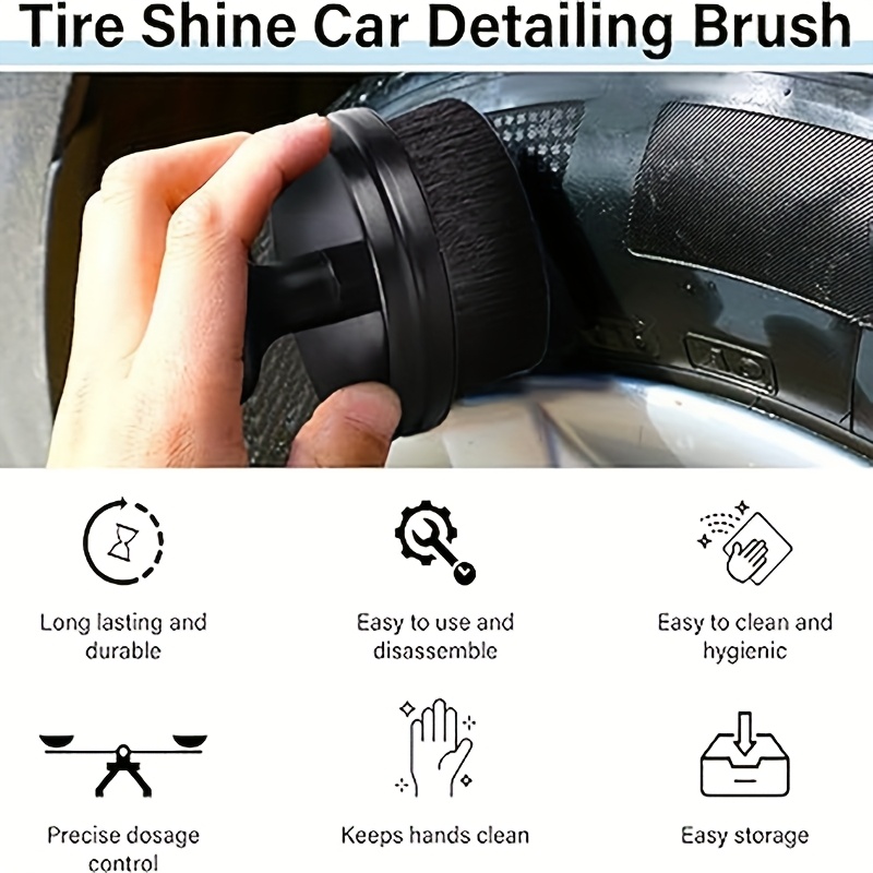 2pcs set of car detailing brushes portable car tire brushes with   high density soft bristle detailing brushes for car tire glossy polishing wax application black Product details 5