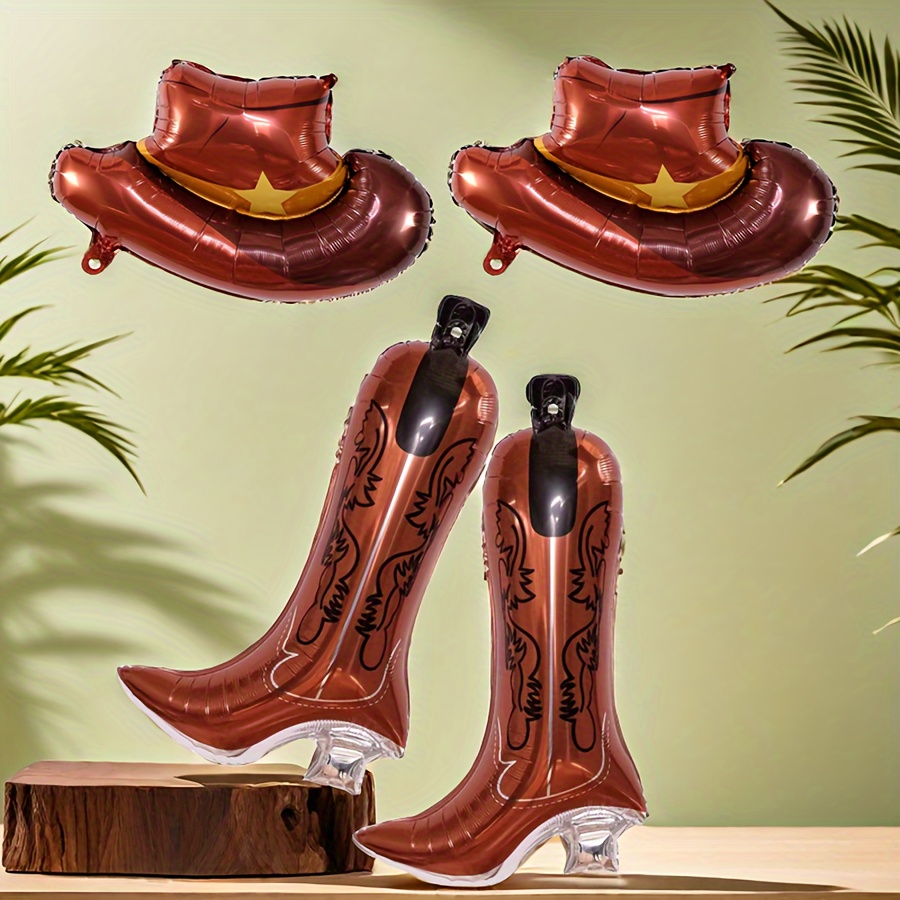 

4pcs Western Theme Party Balloons, Including 2 Cowgirl Boot Balloons & 2 Cowgirl Hat Foil Balloons, Bachelorette Party Decorations For Western Theme Birthday Party