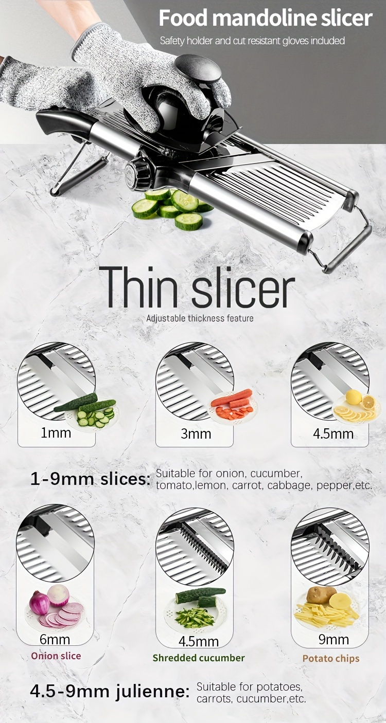 adjustable mandoline slicer stainless steel kitchen gadget for effortless slicing and shredding details 1