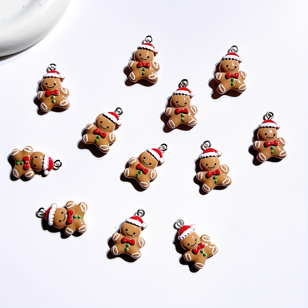 Image of 10/12pcs Christmas Gingerbread Man, Christmas Resin Ornaments, Ornaments, Accessory Pendants, Handmade Materials, Holiday Decorations, Christmas Gifts, Birthday Parties