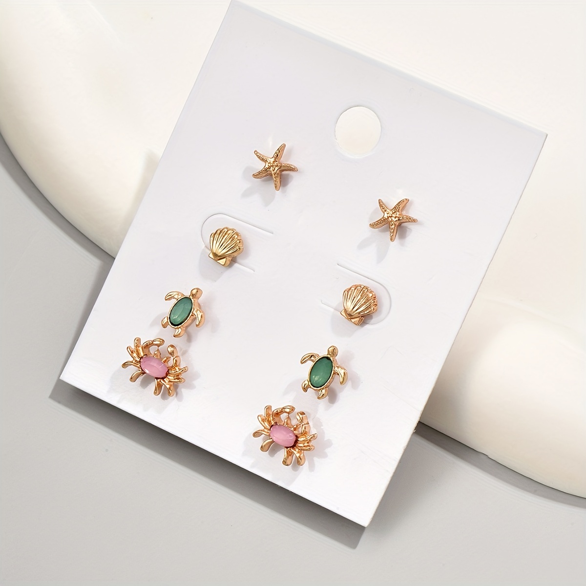 

Chic Ocean-inspired Stud Earrings Set For Women - Vintage Boho Style With Starfish, Shells, Turtles & Crabs - Zinc Alloy & Plastic - Perfect For Casual Attire Or Gifting