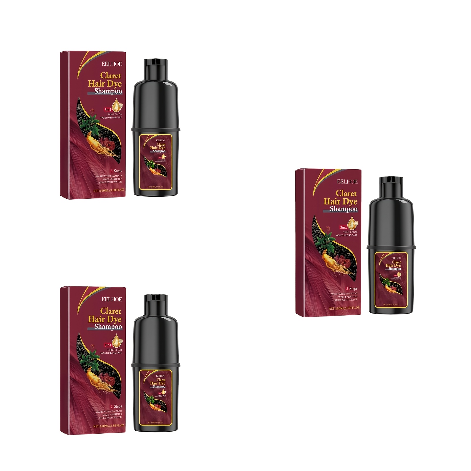 Image of 3pcs 300ml Red Hair Dye Shampoo White Hair, Unisex, Long-lasting Hair Dye Shampoo, Gentle Ingredients Not Irritating, Suitable For All Hair Types Dye Shampoo Gift