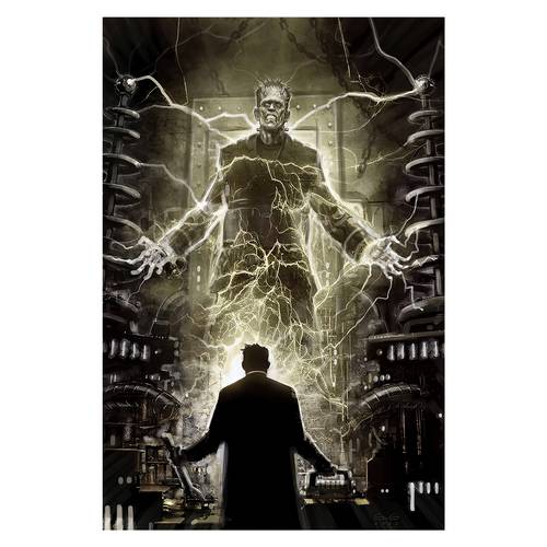 1pc frameless canvas art poster mysterious frankenstein with lightning effects dark tones industrial setting 12x18 inch anime movie or music lovers unique graduation gift idea indoor decoration dramatic artwork detailed illustration poster wall art 2d flat room decor