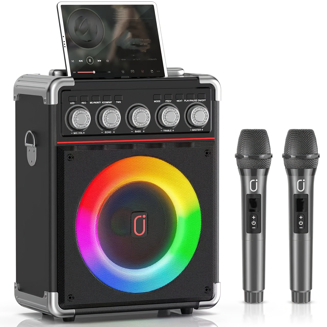 TEMU Karaoke Machine, With 2 Wireless Karaoke Microphones, With /treble Adjustment, Dj Lights, Portable Speaker For Home Party, Birthday, , Christmas