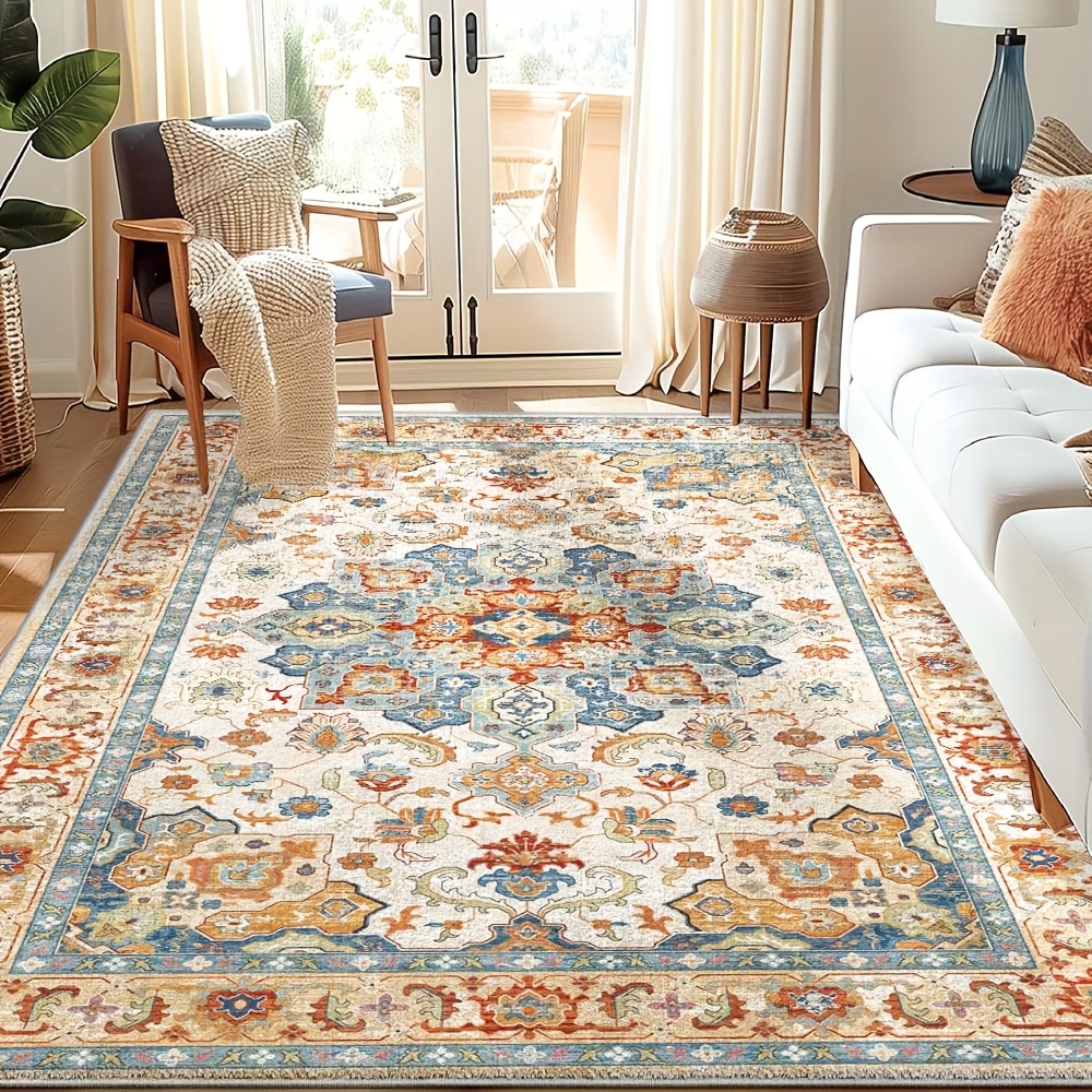 TEMU Rectangular Heavyweight 850g/mÂ² Short Pile - //// Grid, Machine Washable Non-slip Suitable For Living Room, Bedroom, Office, Hallway - Jumbo