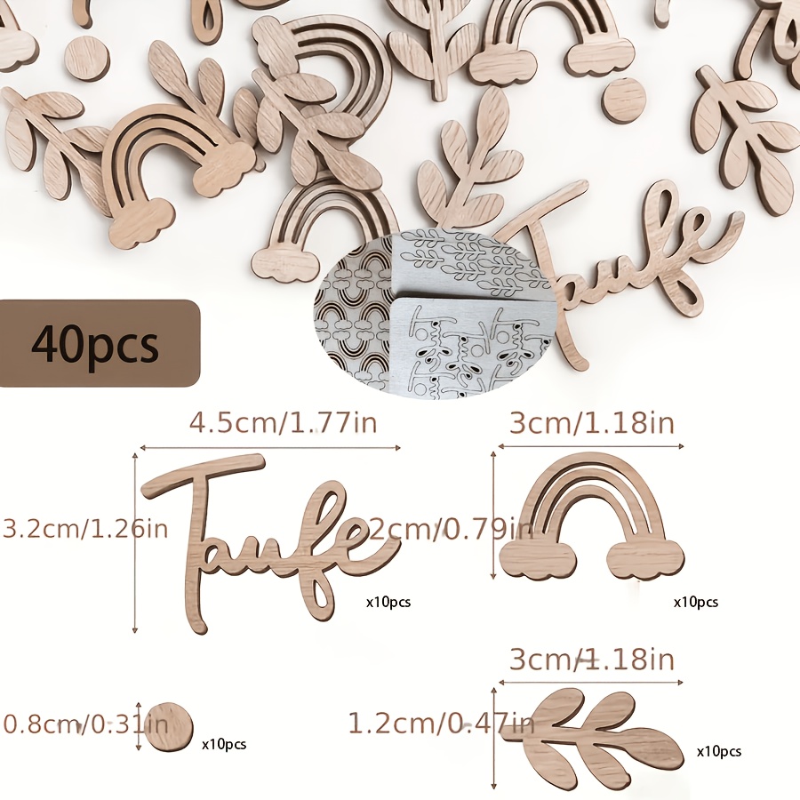 Image of 40pcs Patriotic Wooden Confetti - Artificial Heart-shaped Decorative Patterns With Leaves And Rainbow Design, Multicolor, Suitable For Birthday Parties, Baptisms, And First Communion Celebrations