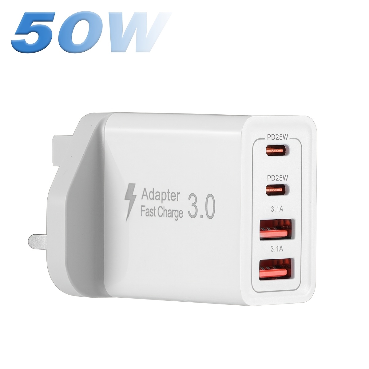 TEMU 50w [usb-c Power Adapter] Usb-c Power Adapter With Dual Ports, For Iphone 17 16 15 14 13 Pro Max & Tablets, Compatible With Charging Cables, ,