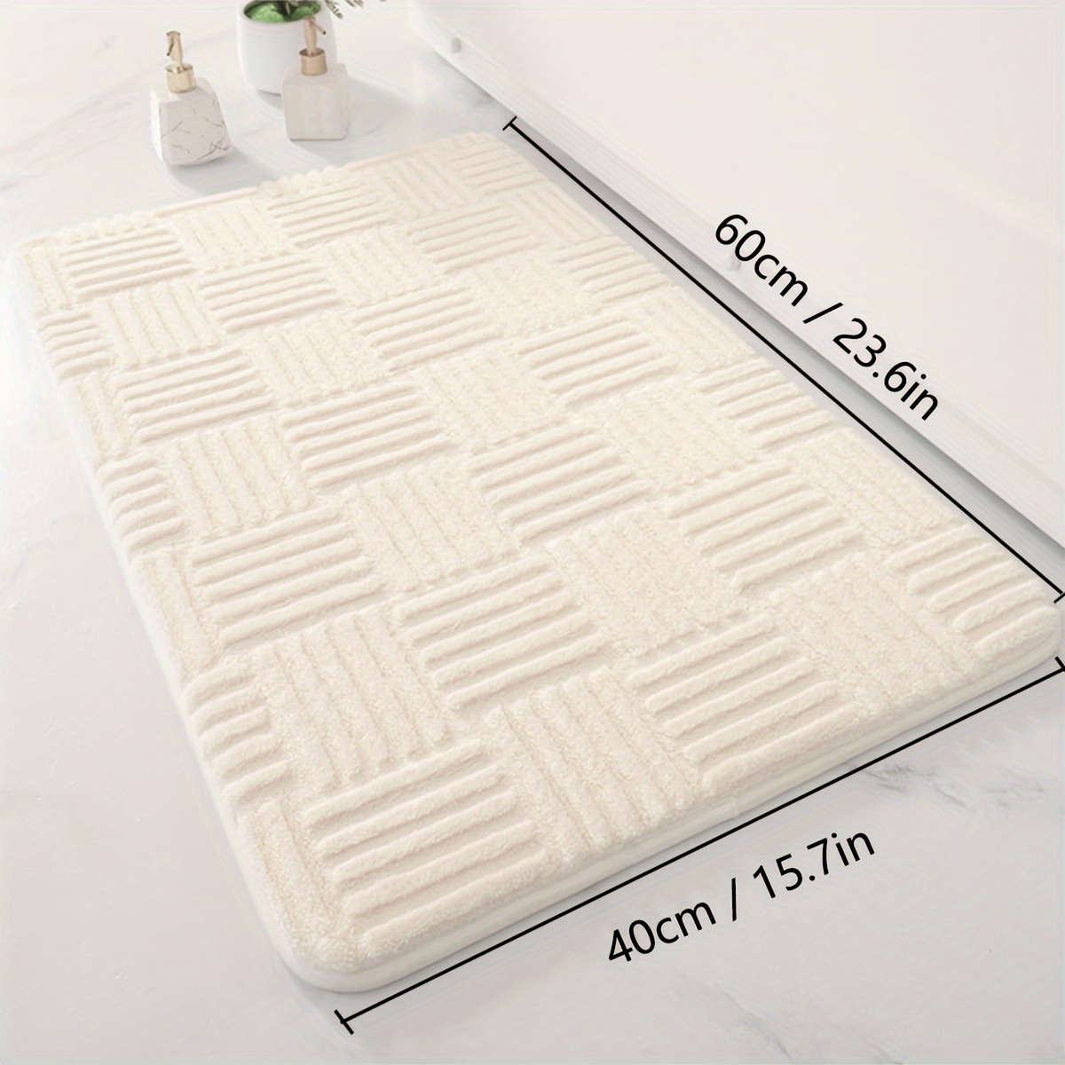 TEMU Thick Absorbent Bathroom Mat In Solid Color, Soft Cushion For The Restroom, Square Carpet For Living Room And Bedroom, Plush Striped Non-slip Foot Mat For Entryway