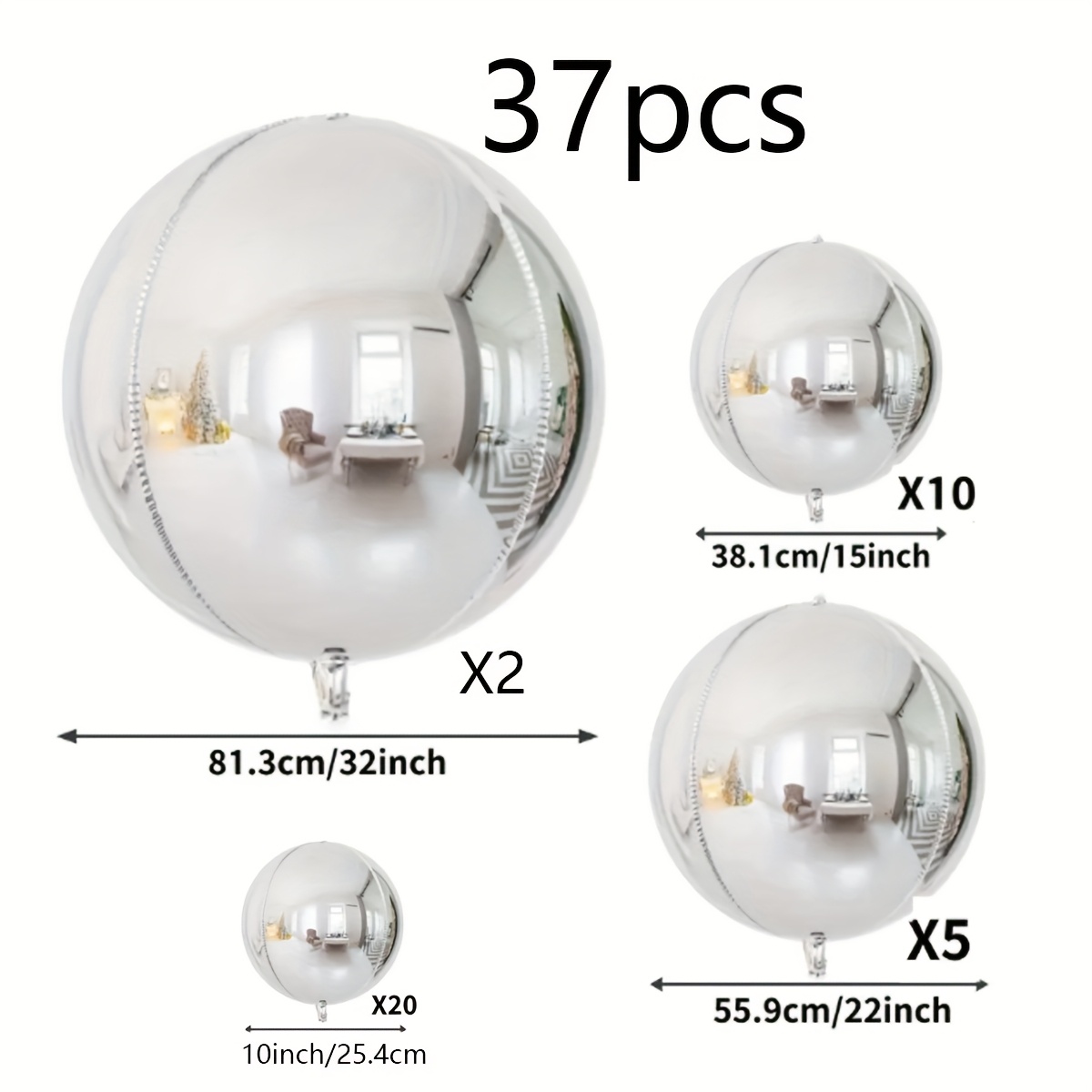 Image of 37pcs Balloons Mylar Balloons 32in 22in 15in 10in Silver Balloons Different Sizes Large Metallic Silver Balloons Chrome | 360 Degree 4d Round Helium Balloons Silver Balloon