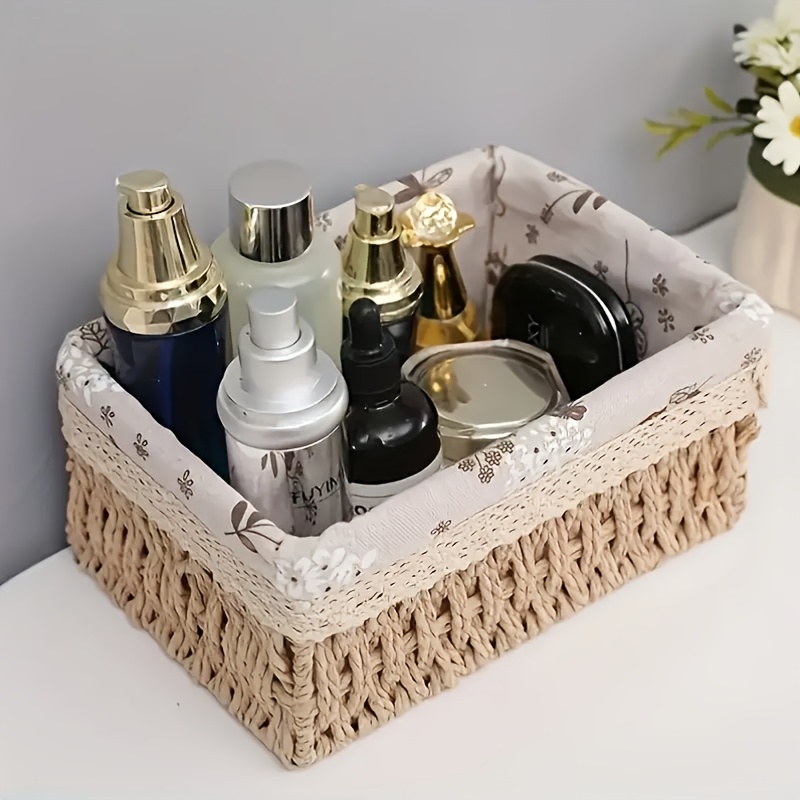 3pcs   woven storage basket with lace accents desktop fabric storage living room rattan storage basket Product details 1