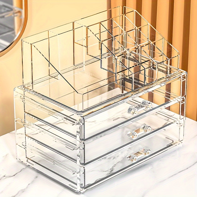 

2-piece Large Transparent Makeup Storage Box Set - Stackable Cosmetics Display Case With 3 Drawers For Dressing Table - Ideal For Skin Care And Beauty Product Organization