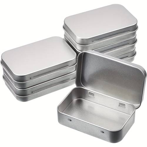 6pcs tins container metal rectangular empty hinged tins box with lids mini portable storage box small storage containers for home organizer
